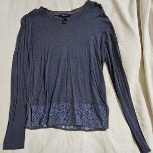 Forever 21 Blue-Grey Long Sleeve Bottom Lace Shirt